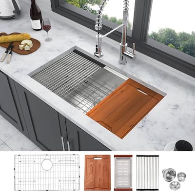 28" 30" 33" Single Bowl Undermount Workstation Kitchen Sink 16 Gauge Sink