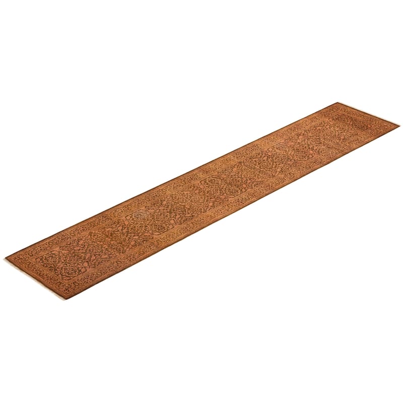 Overton Hand Knotted Wool Vintage Inspired Traditional Mogul Yellow Runner Rug - 2' 8" x 14' 6"