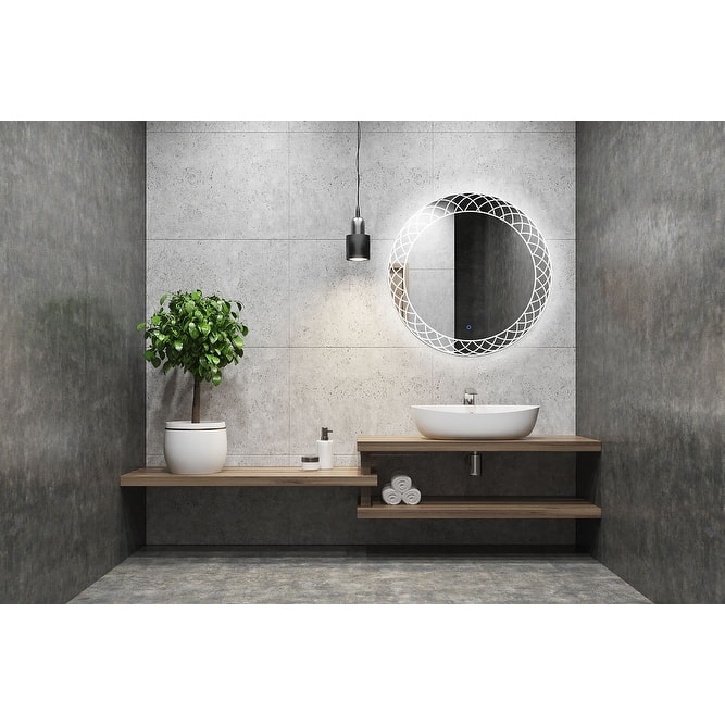 AQUADOM Frost LED Lighted Round Mirror With Dimmer, Defogger, Touch Control - 36"