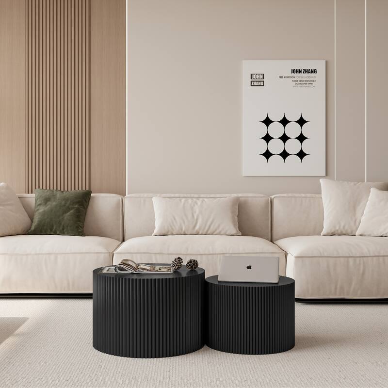 35.83" Stylish and Minimalist Modern Wave Stripe Round Coffee Table.