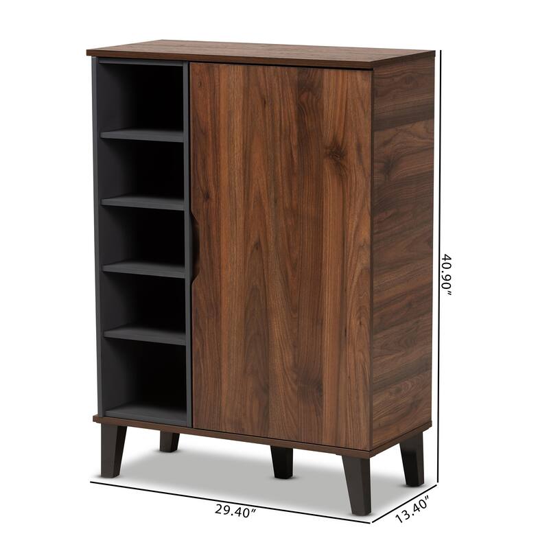 Idina Mid-Century Modern Two-Tone 1-Door Shoe Cabinet