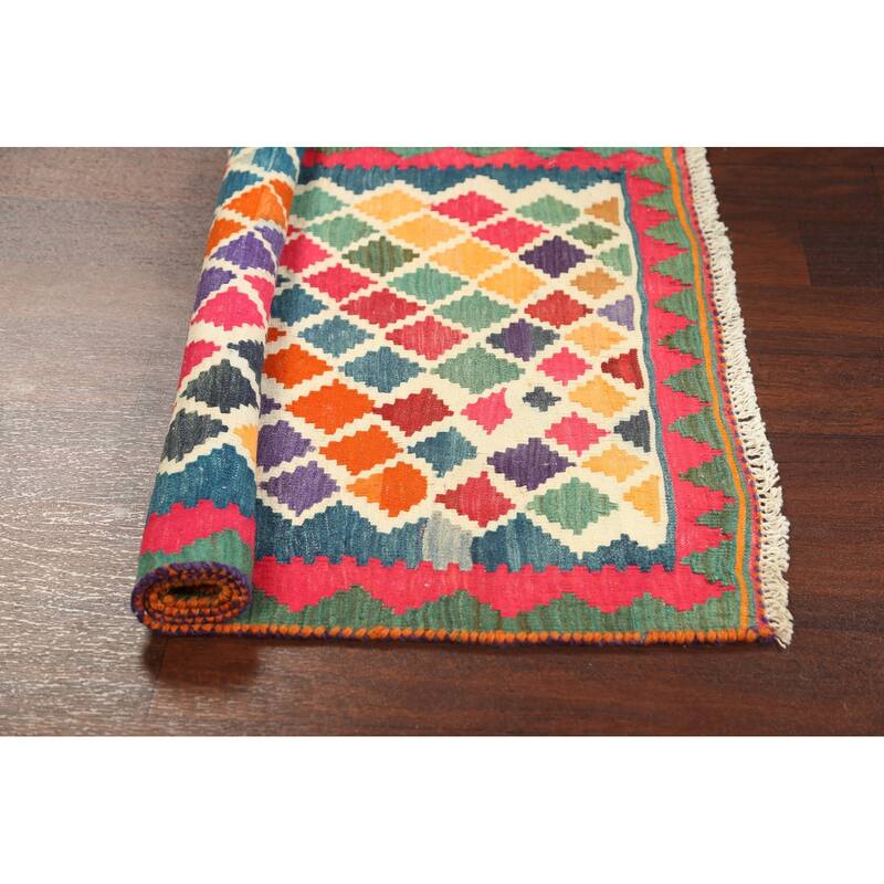 Tribal Kilim Shiraz Persian Kitchen Area Rug Flat-weave Wool Carpet - 2'9" x 3'11"
