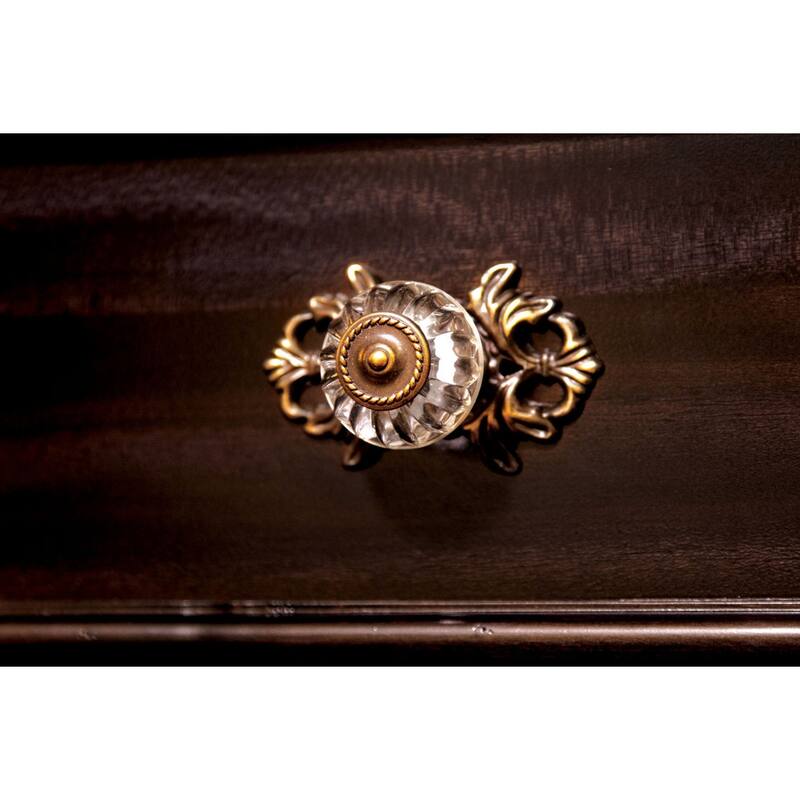 Traditional Dark Walnut 1pc Solid Wood Nightstand w/ 3 Drawers & Antique Brass Handles for Bedroom - Walnut