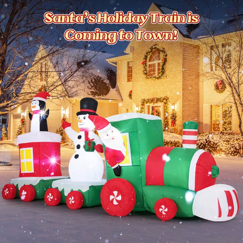 Costway 11.5 FT Christmas Inflatables Train with Snowman Penguin - as pic shows - See Details