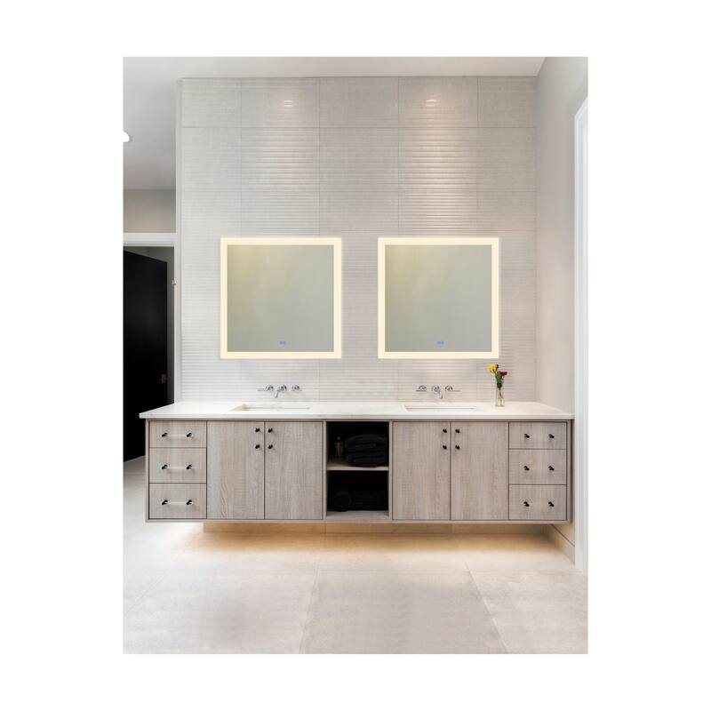 36" x 36" Abigail Matte White Square LED Wall Mirror