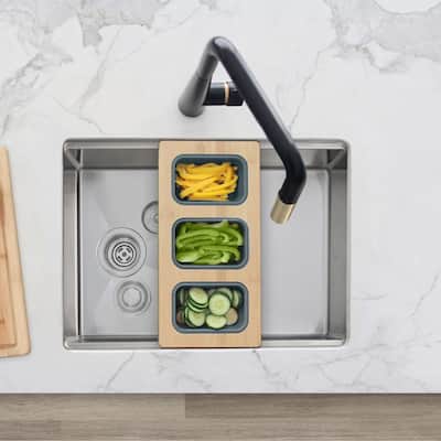 AZUNI 16.75 inch Over the Sink Divided Serving Board with 3 Collapsible Containers - 16.75" x 8.5"