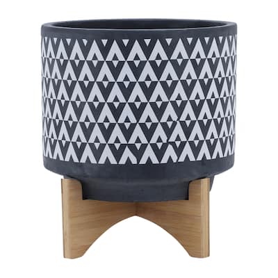 Sagebrook Home Elegant Ceramic Planter on Wooden Stand - Perfect for Modern Home Decor and Plant Lovers