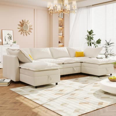 Christopher Knight Home 126" Modular Sectional Sofa with Storage - 126" x 63" x 35"