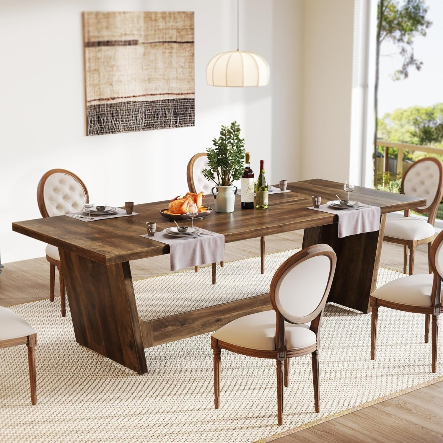 70.87-Inch Wood Dining Table, Large Dining Room Table for 6-8