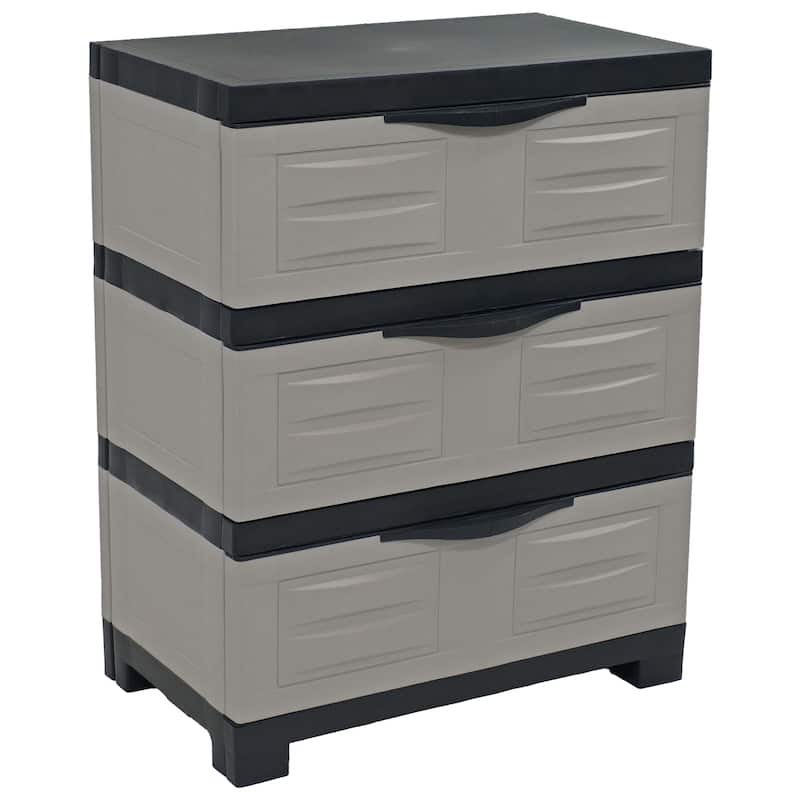 HomeRoots 30" Gray And Black Heavy Duty Plastic Three Drawer Utility Cabinet - 23.25 in. x 29.50 in. x 14.00 in.