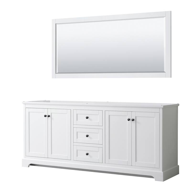 Wyndham Collection Avery 80" Double Free Standing Vanity Cabinet - - White / Matte Black Hardware
