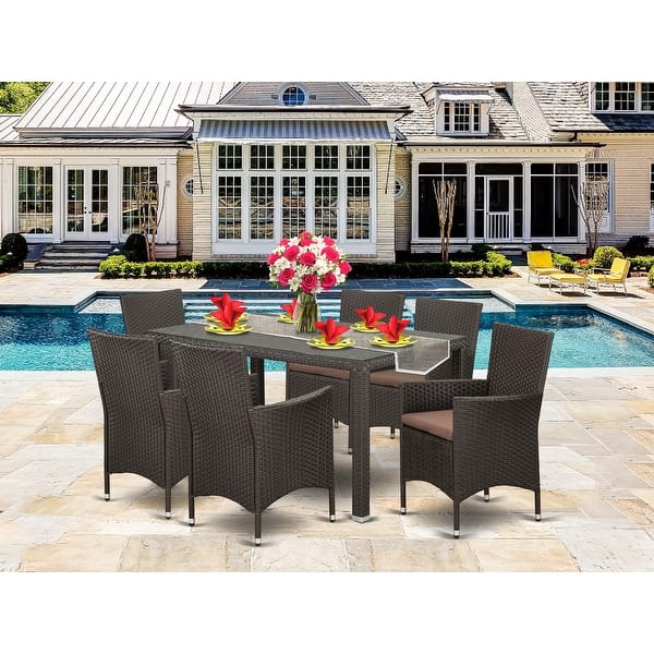 Shop Mavl5 63s 5 Pc Outdoor Wicker Patio Furniture Set In Dark Brown Finish Overstock 28180226 7 Piece Sets