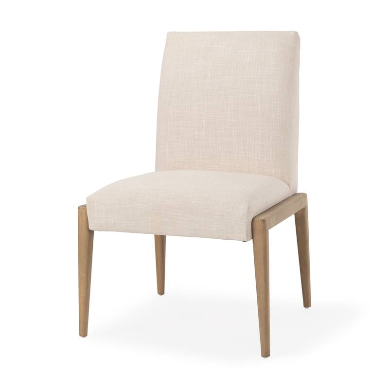 Palisades Cream Fabric Seat With Medium Brown Solid Wood Frame Armless Dining Chair (Set of 2) - Cream