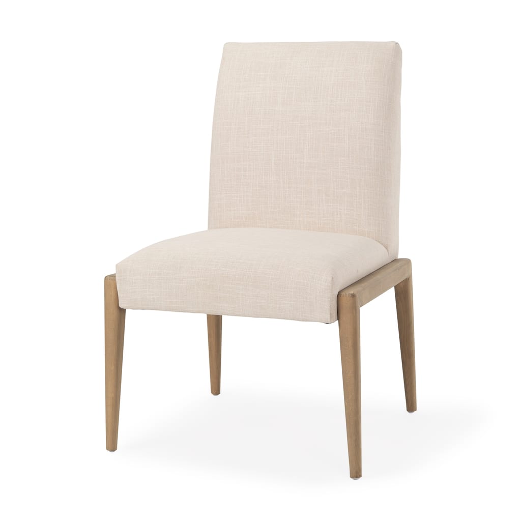 Palisades Cream Fabric Seat With Medium Brown Solid Wood Frame Armless Dining Chair (Set of 2)