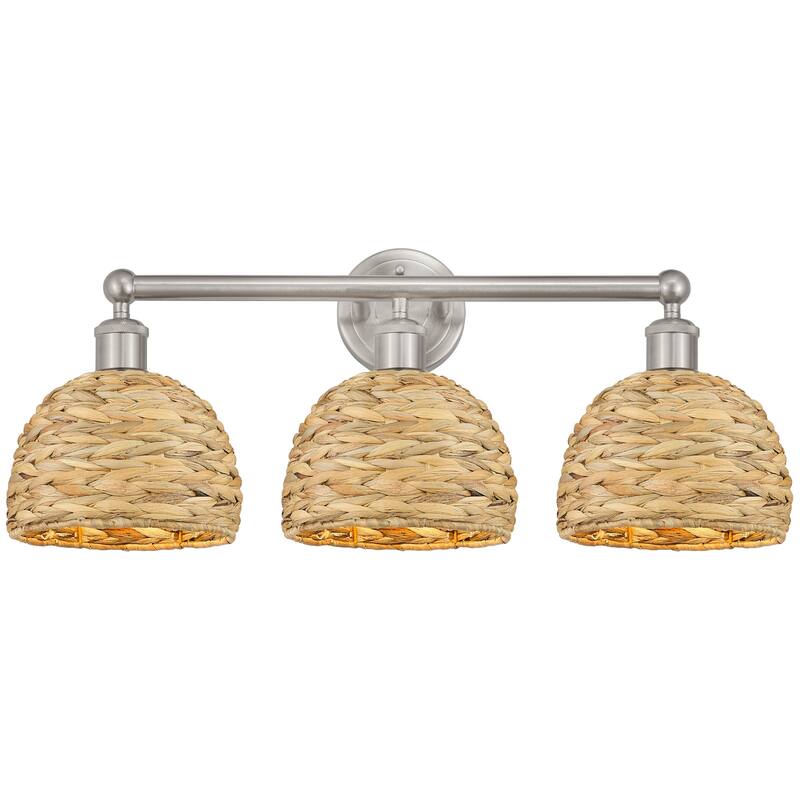 Innovations Lighting 616-3W-11-26 Woven Rattan Vanity Woven Rattan 3 - Brushed Satin Nickel / Natural