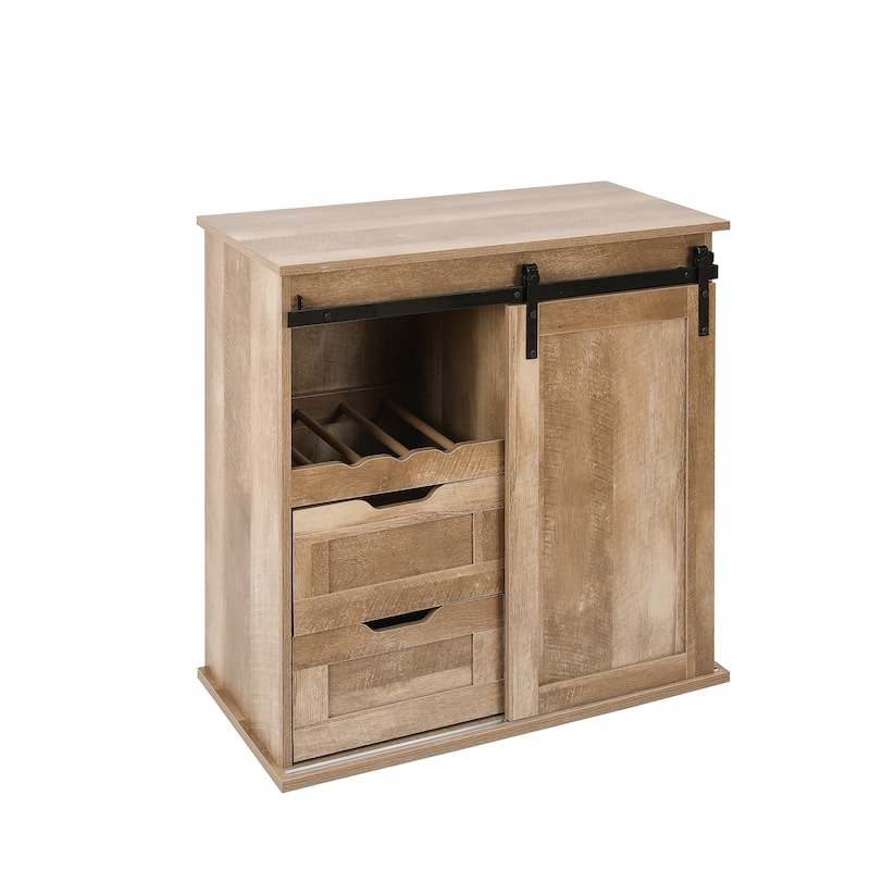 Natural Oak Finish Manufactured Wood Wine and Storage Cabinet
