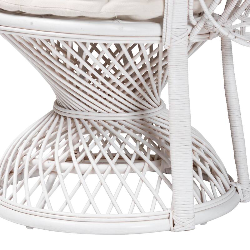 Ediva Modern Bohemian White Natural Rattan Peacock Accent Chair