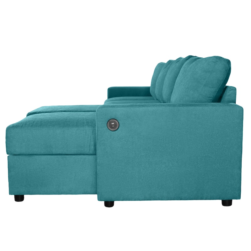 103.9" Polyester U-Shaped Sectional Sofa with 2 Storage Chaises and 4 USB Ports