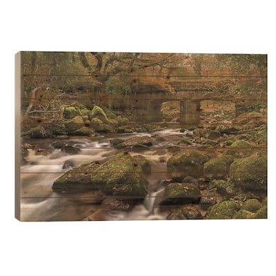 Woodland Bridge Print On Wood by Adam Burton - Multi-Color