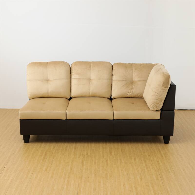 Beige and Brown Color Lint And PVC 3-Piece Couch Living Room Sofa Set