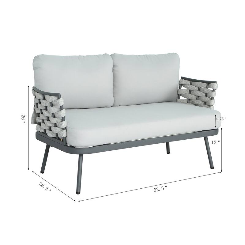 Christopher Knight Home - Cadence Rope and Steel Patio Loveseat and Table Set