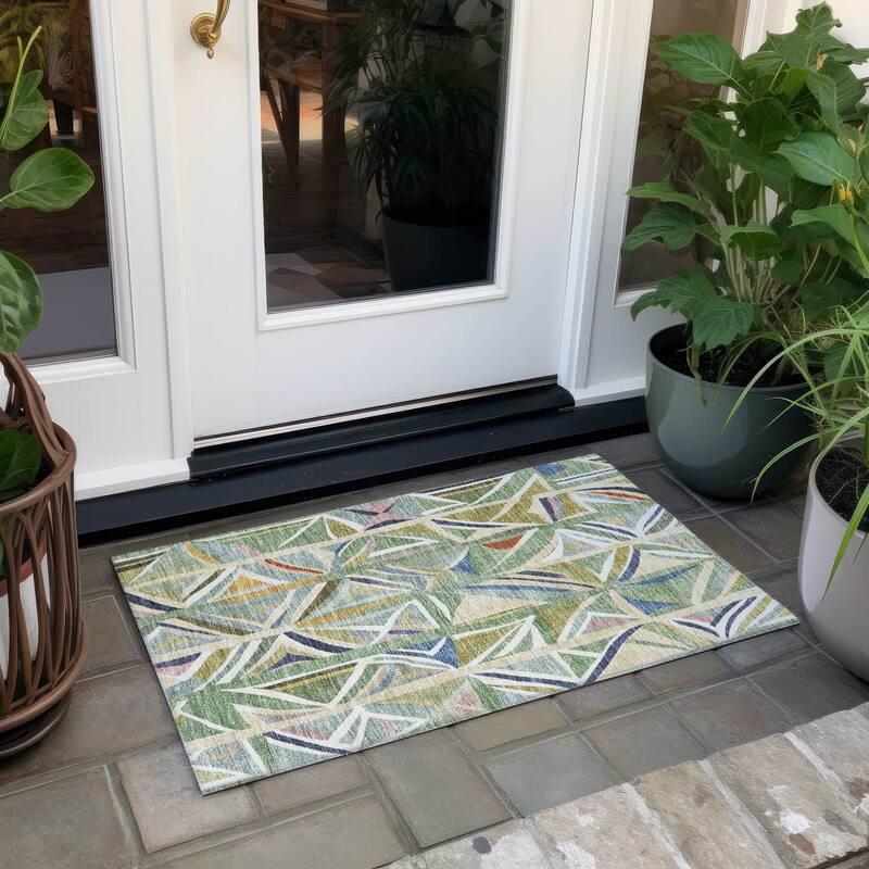 Machine Washable Indoor/ Outdoor Modern Mosaic Chantille Rug - Sage - 1'8" x 2'6"