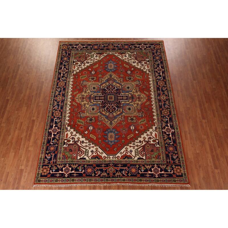 Orange Heriz Serapi Indian Area Rug Handmade Wool Carpet - 9'1"x 11'9"