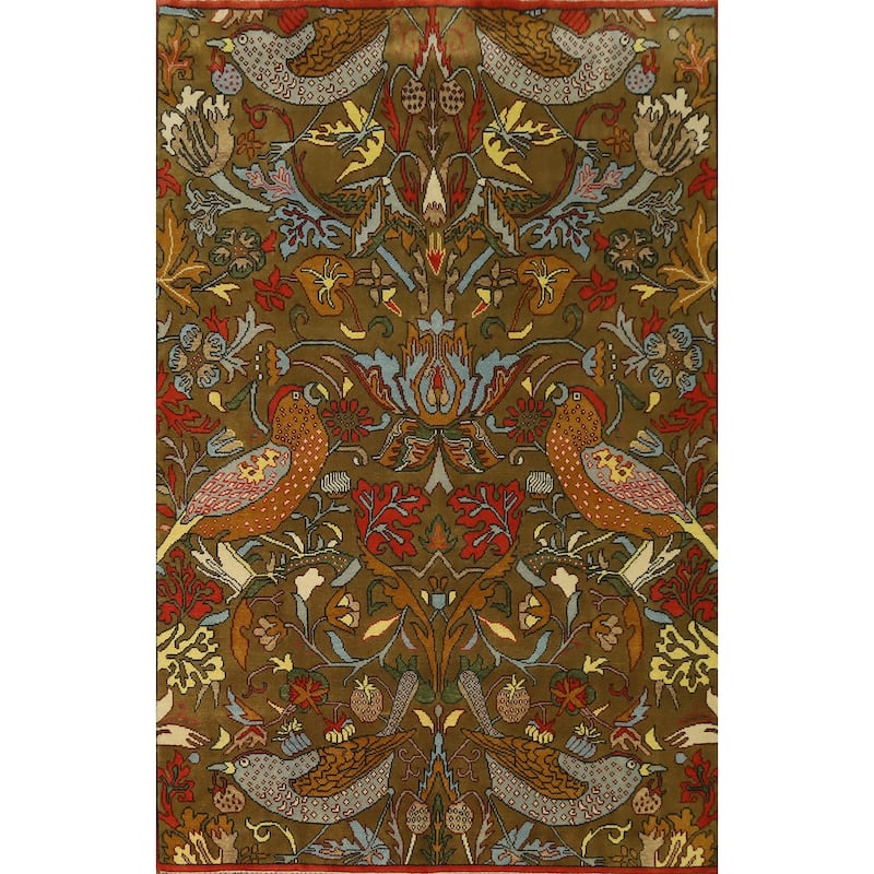 Hand Knotted Oriental 100% Wool Carpet Traditional All-Over Green Ziegler Area Rug - 9' 11'' X 7' 10''