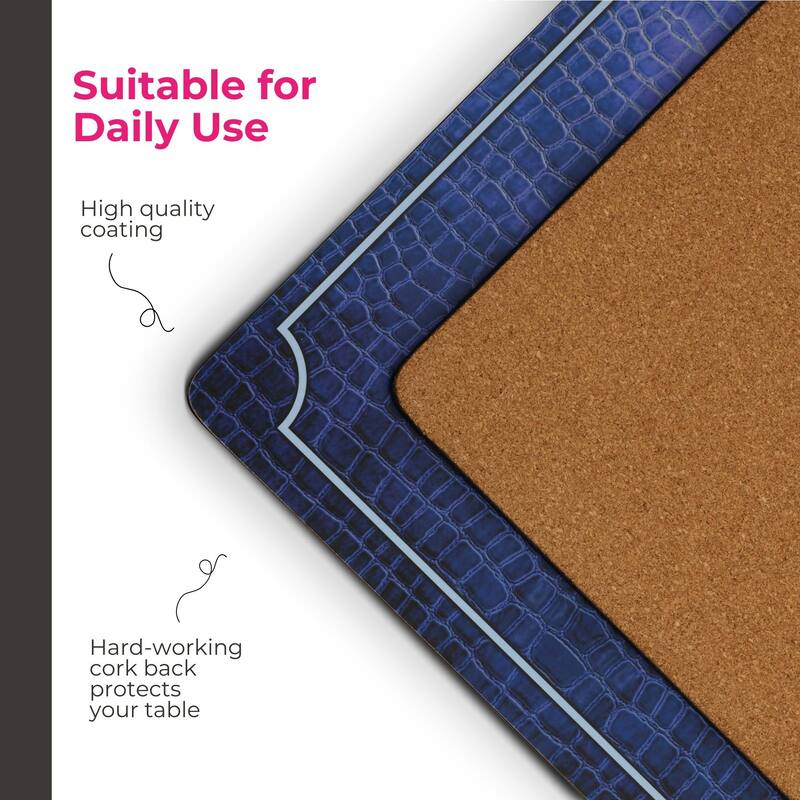 Pimpernel Set of 4 Blue Croc Leather Placemats - 15.7 x 11.7 Inch