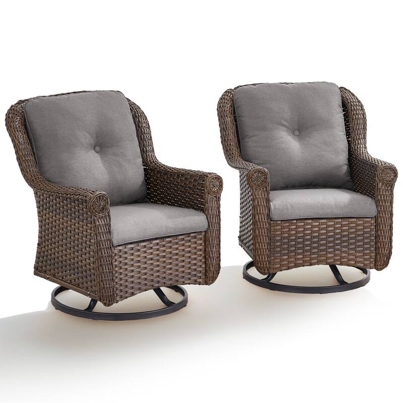 2 Piece Outdoor Swivel Chairs with Cushion Brown - Grey