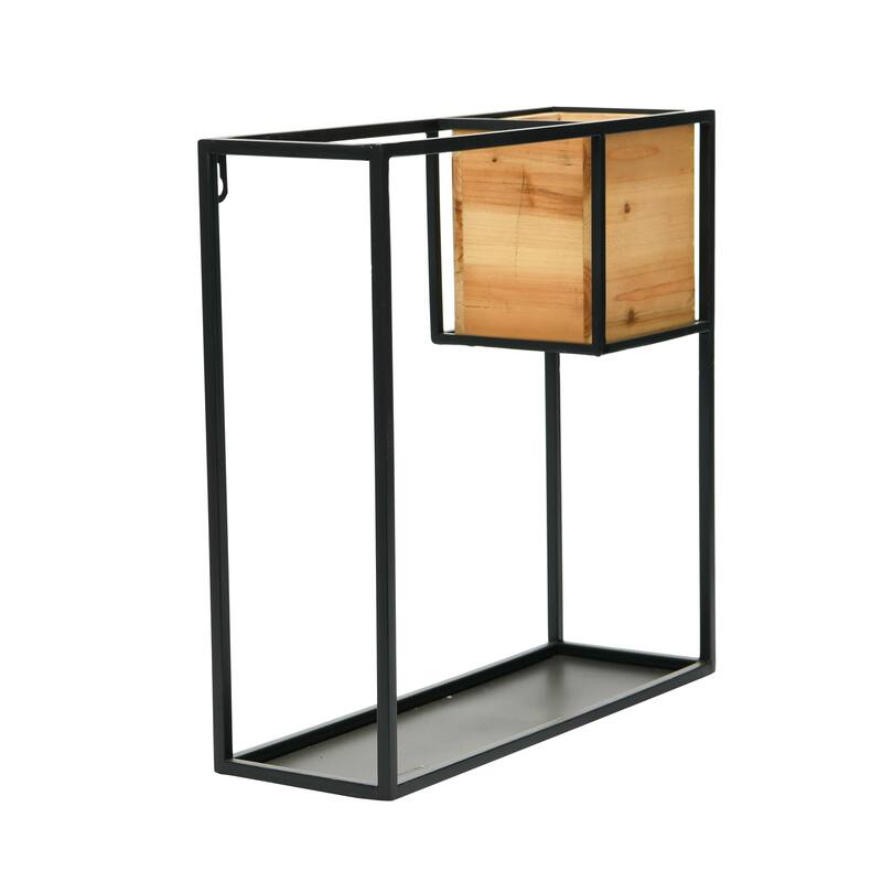 Metal Wall Shelf with Wood Box, Black