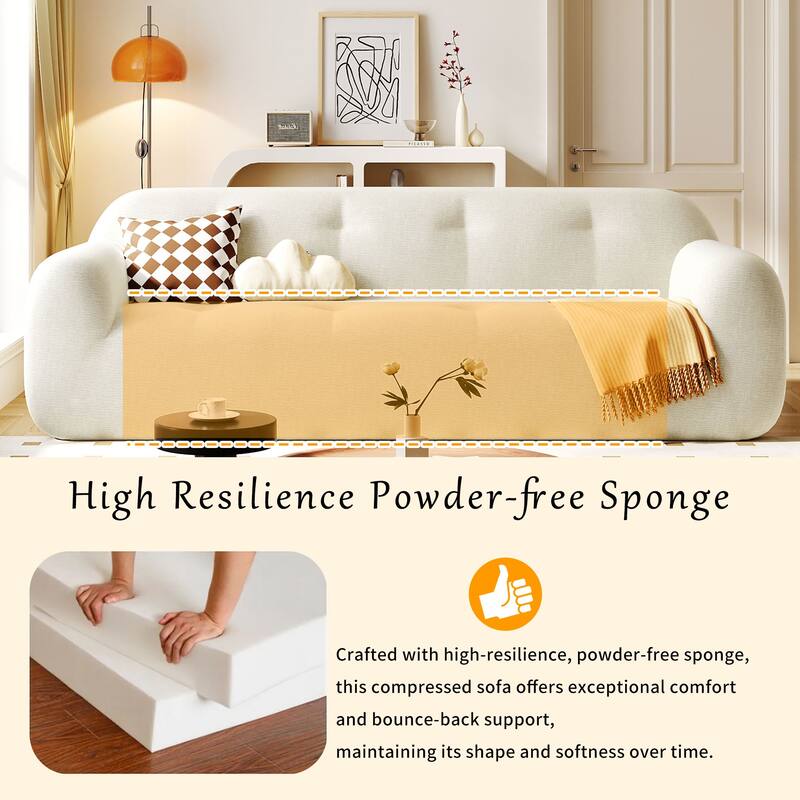 Chenille Upholstered 3-Seater Sofa, Full Sponge Compression Sofa, Deep Seat Sofa with Pocket Spring for Living Room