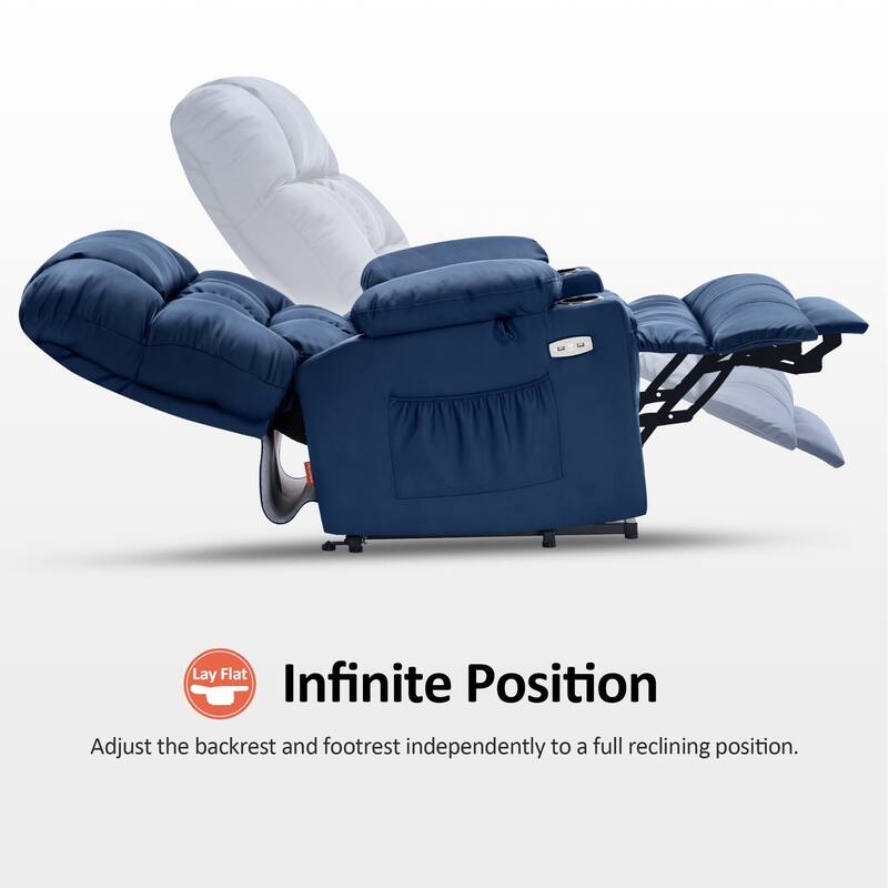 MCombo Medium Dual Motor Power Lift Recliner Chair Infinite Position, Massage and Heat, Extended Footrest, Faux Leather 7890