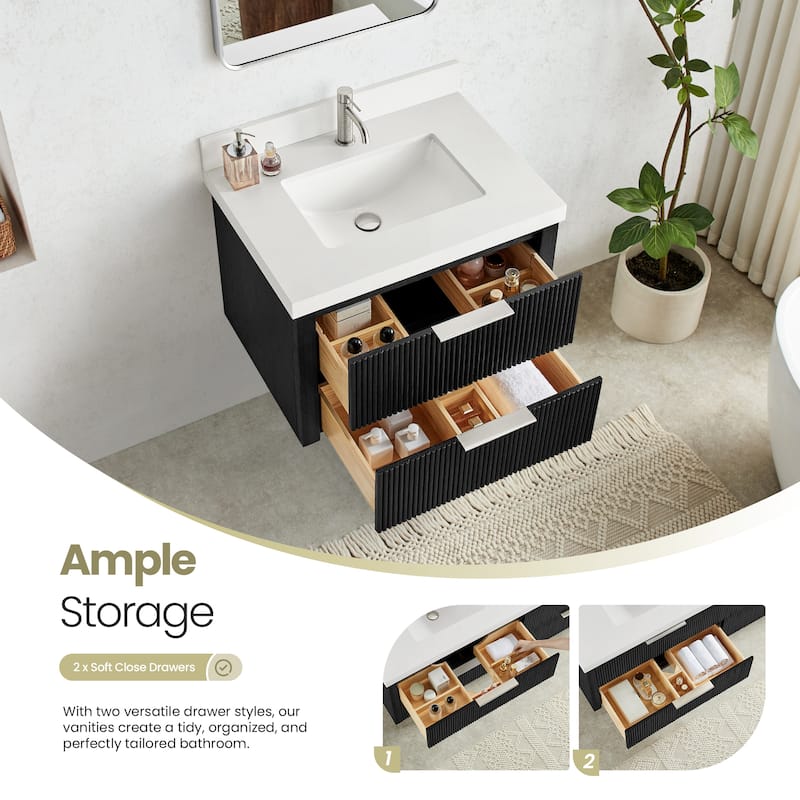 Barcelona Floating Bath Vanity with Quartz Stone Top without Mirror