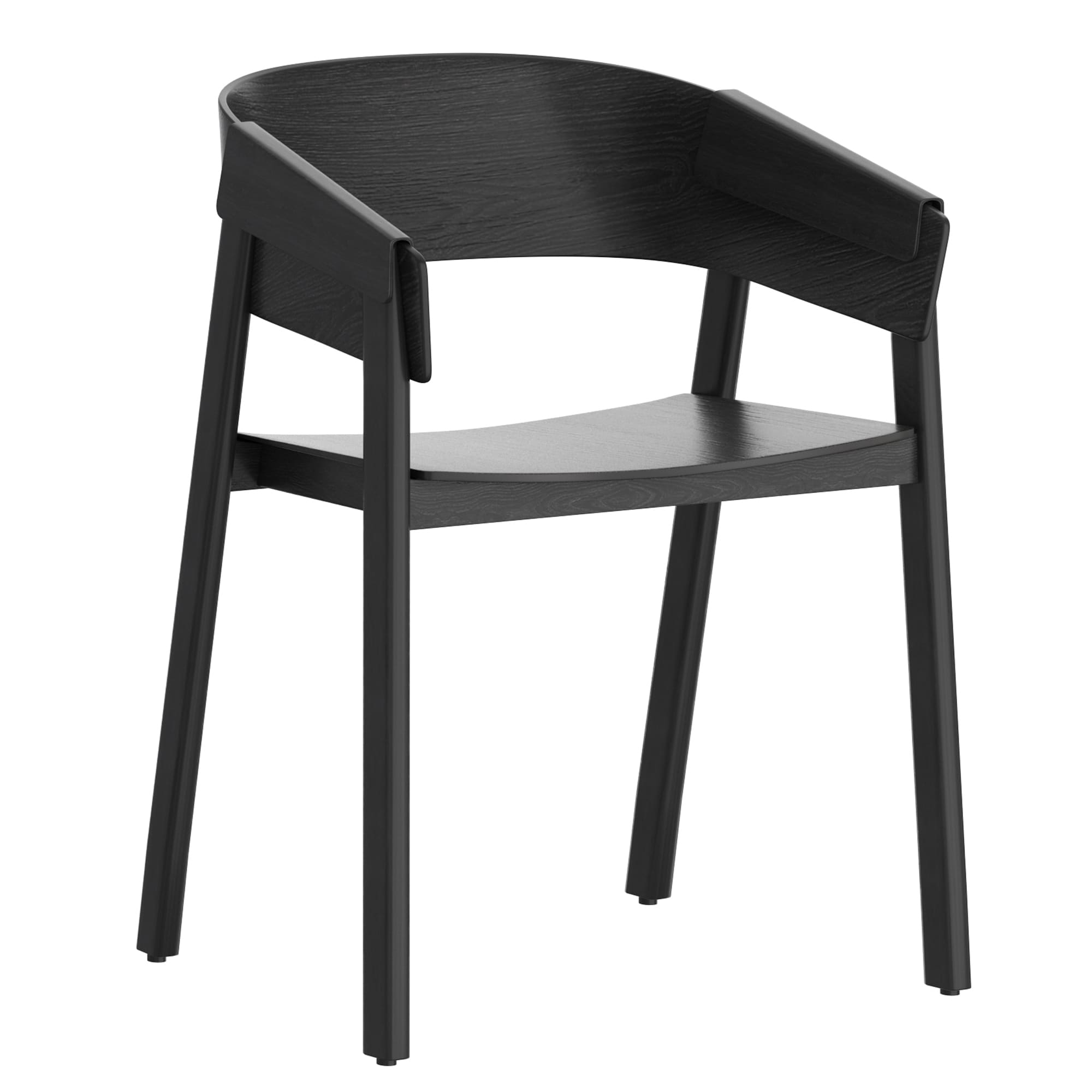 Mid-Century Modern Solid Wood & Oak Veneer Dining Chair, Set of 4 - Black