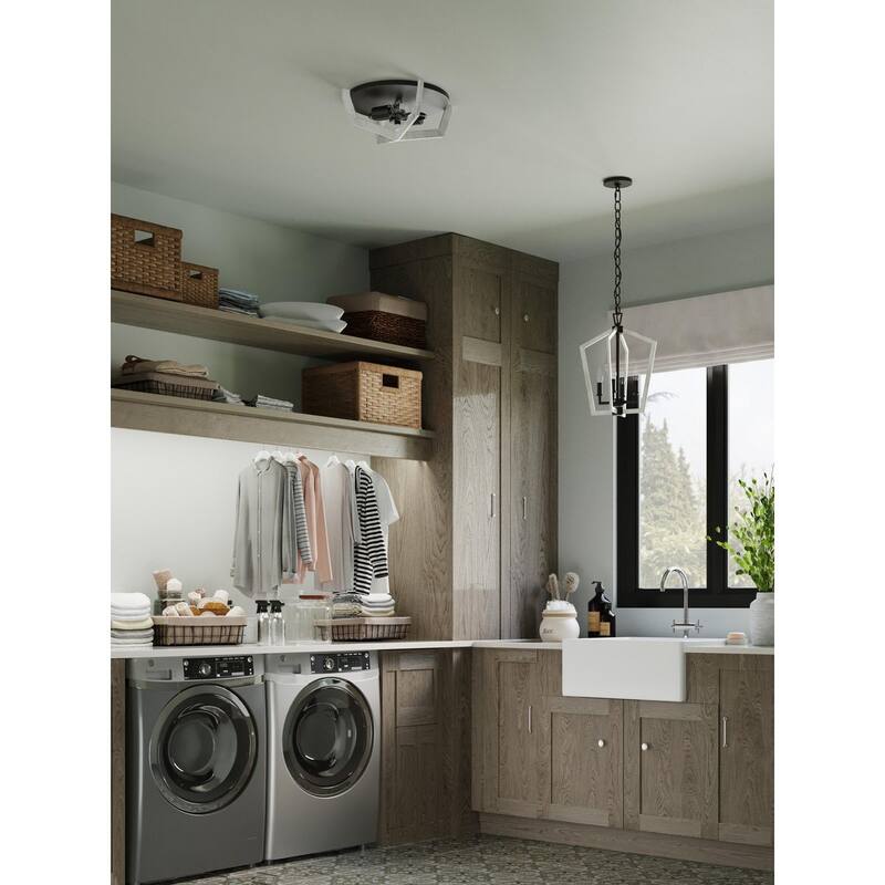Galloway Collection 2-Light 15 in. Matte Black Modern Farmhouse Flush Mount Light - Medium
