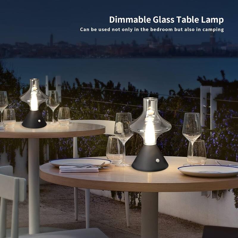Built-In Battery Mushroom Glass Desk Lamp Rechargeable Integrated LED Bedside Table Lamp