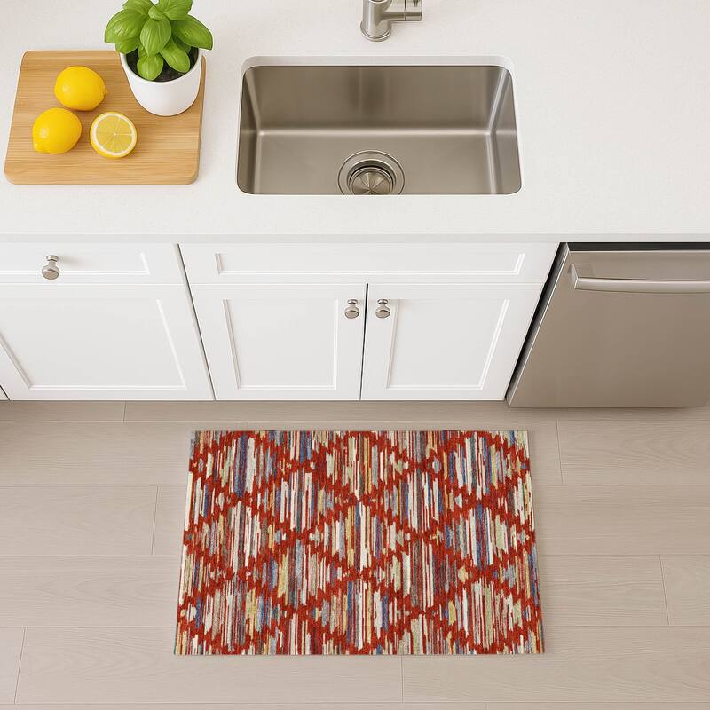 Machine Washable Indoor/ Outdoor Modern Trellis Chantille Rug