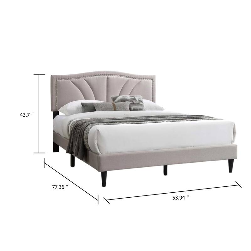 Carie Full Bed, Light Brown Burlap Upholstery, Padded Headboard