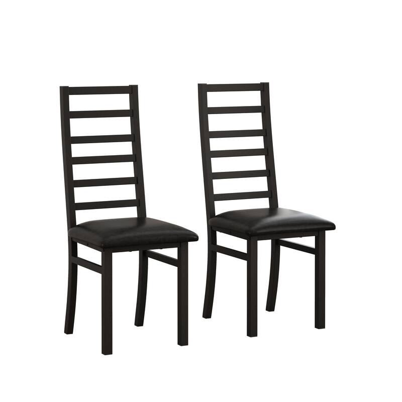 Metal Dining Chairs Set of 2 w/ Steel Legs & PU Leather Seats High Back Armless Dining Chairs for Kitchen Living Room - Black
