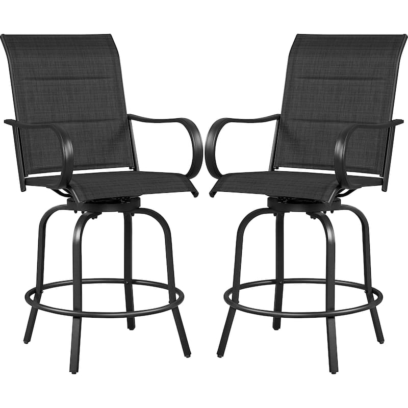 Yaheetech 2pcs Outdoor Swivel Bar Stools Patio Bistro Chairs with High Back and Armrest