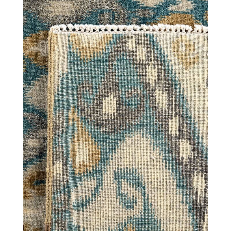 Ikat One-of-a-Kind Hand-Knotted Area Rug - Teal, 9' 1" x 12' 1" - 9' 1" x 12' 1"