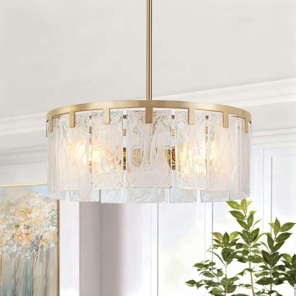 Starsky 4 - Light Modern Drum Handcrafted Textured Glass Chandelier