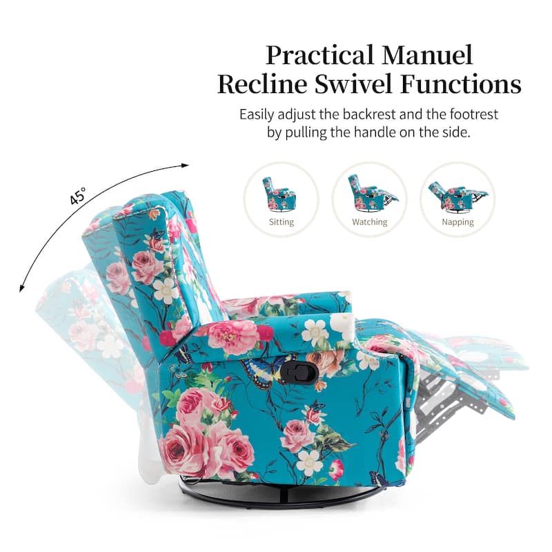 UIXE Roderich Farmhouse Floral Print Swivel Rocker Push Back Recliner
