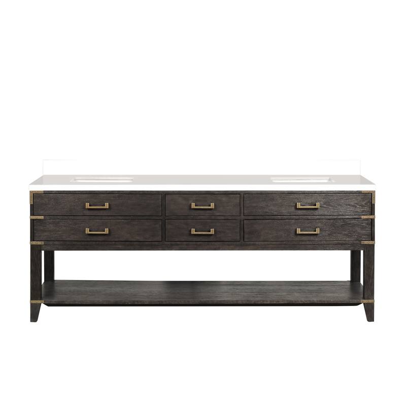 Norwalk 60 in W x 22 in D Black Oak Double Bath Vanity and White Quartz Top