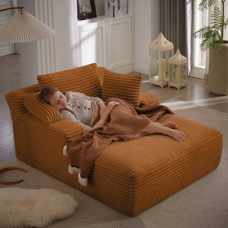 Rossetta Corduroy Upholstered Modern Oversized Chaise Lounge Chair - Orange