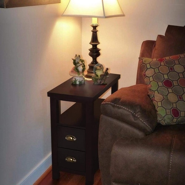 Shop Chairside End Table With 2 Drawer And Shelf Narrow Nightstand