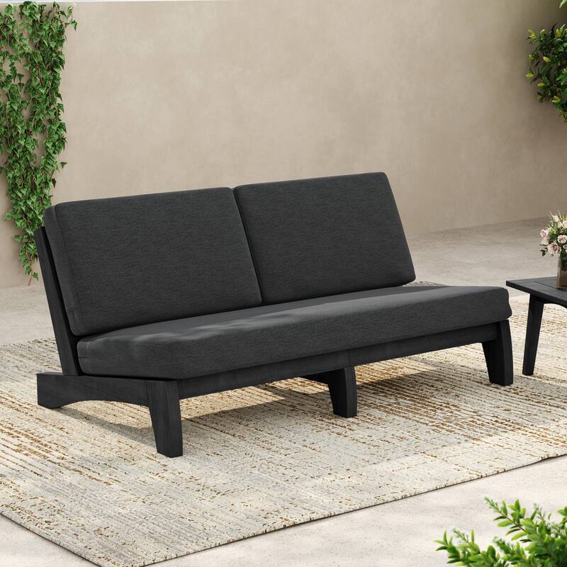 64'' Outdoor Patio Sofa - Dark Grey - Black Wood