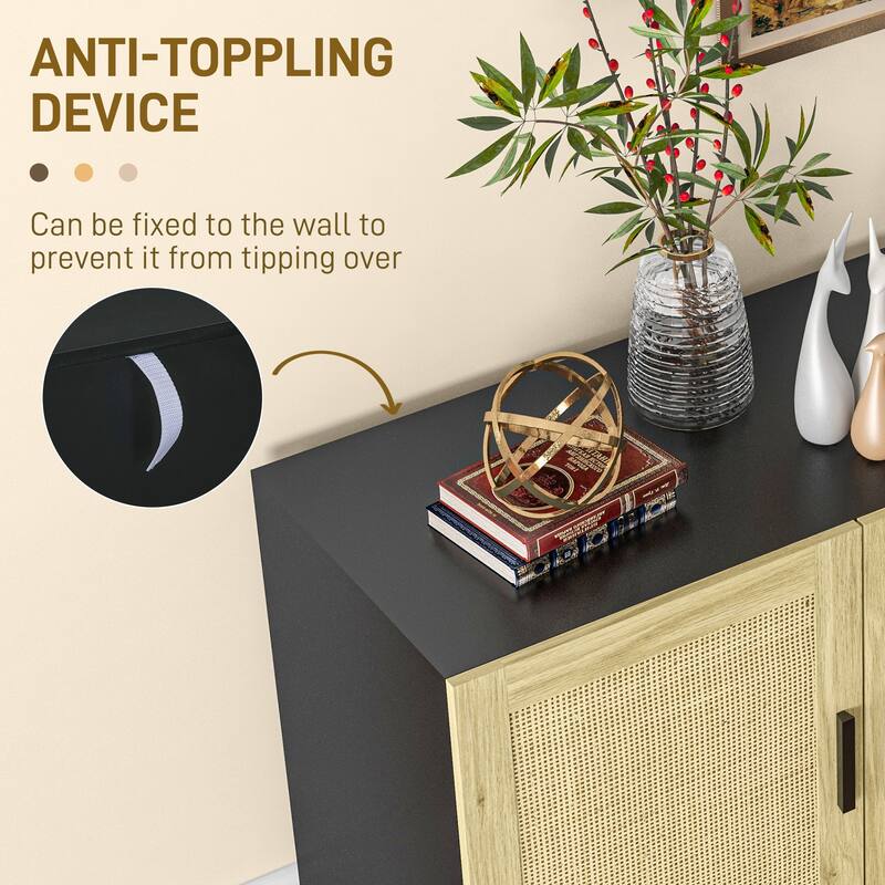 Rattan Woven Design Kitchen Storage Cabinet / Boho Buffet Sideboard