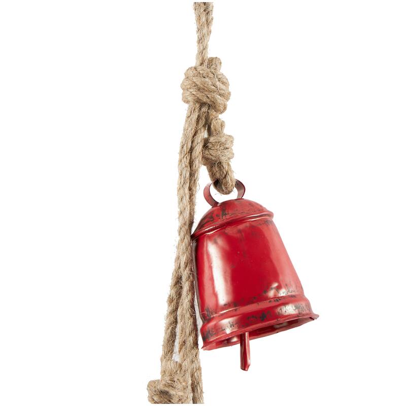 Gold or Red Metal Handmade Tibetan Inspired Decorative Cow Bell with Jute Hanging Rope